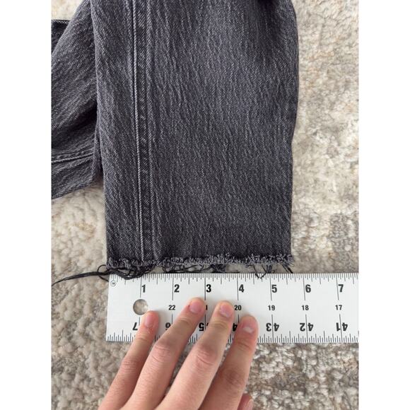 H&M Size 2 Denim Raw Hem Cotton Tapered Jeans Black Button Zip Pockets - Picture 7 of 12